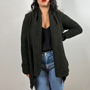 John + Jenn Dark Green Oversized Open Knit Cardigan